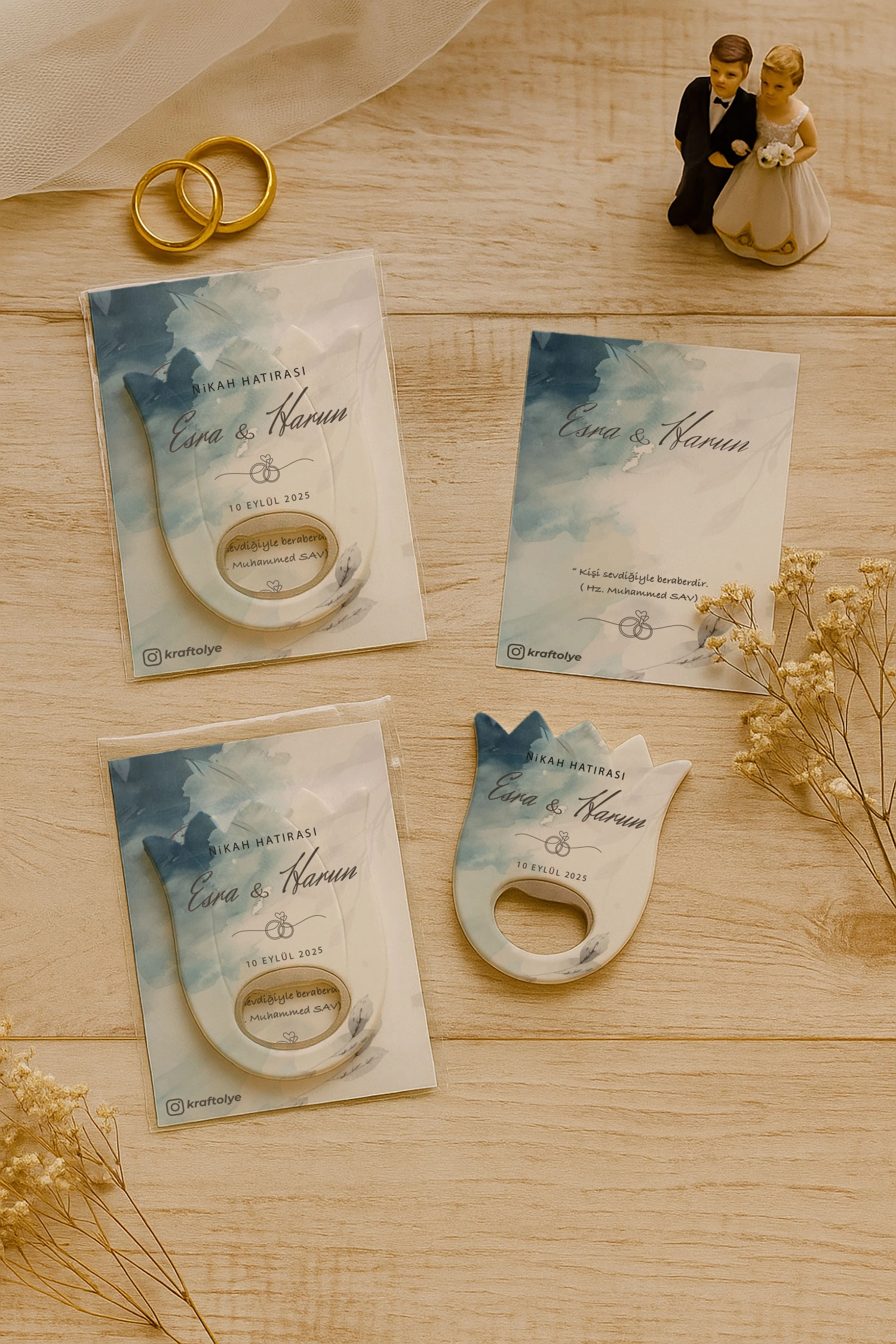 Nişan Nikah Düğün Hatırası Kartlı Açacak Magnet