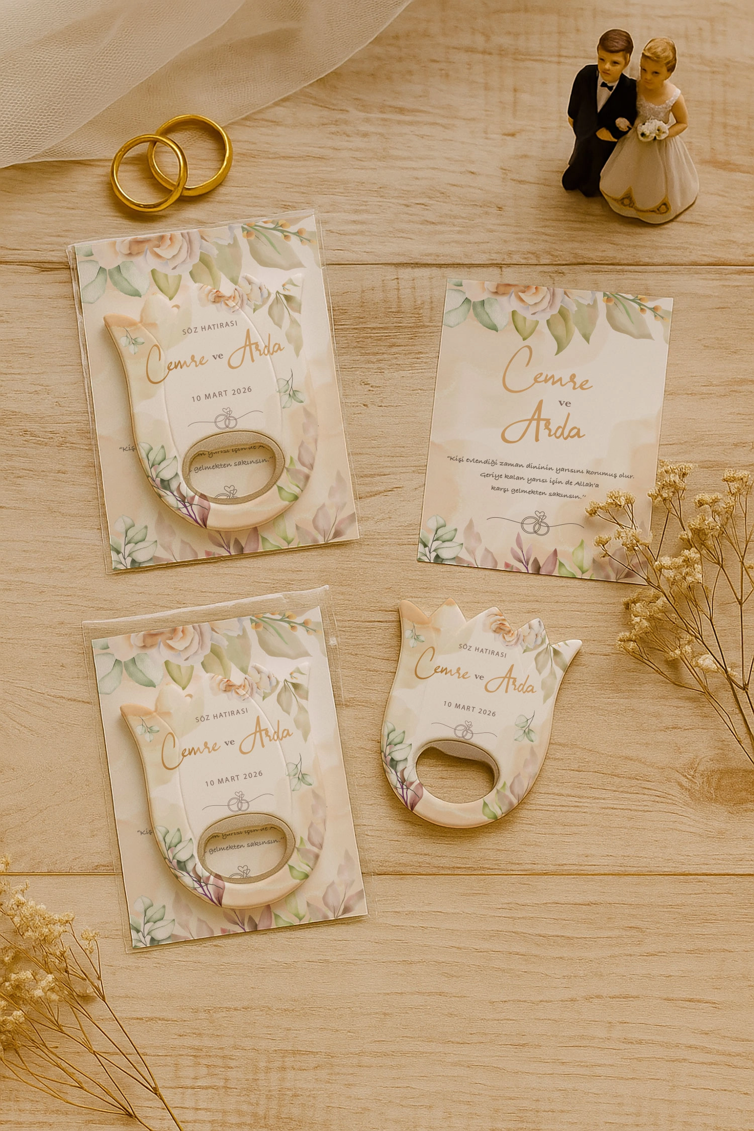 Nişan Nikah Düğün Hatırası Kartlı Açacak Magnet