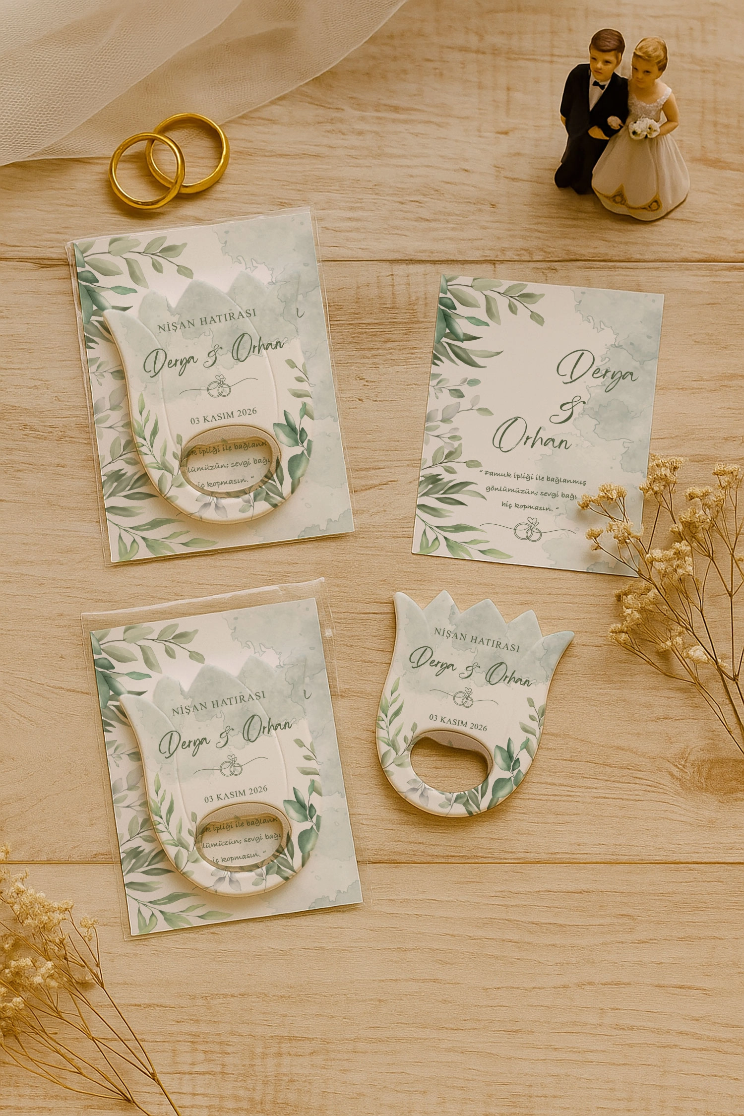 Nişan Nikah Düğün Hatırası Kartlı Açacak Magnet