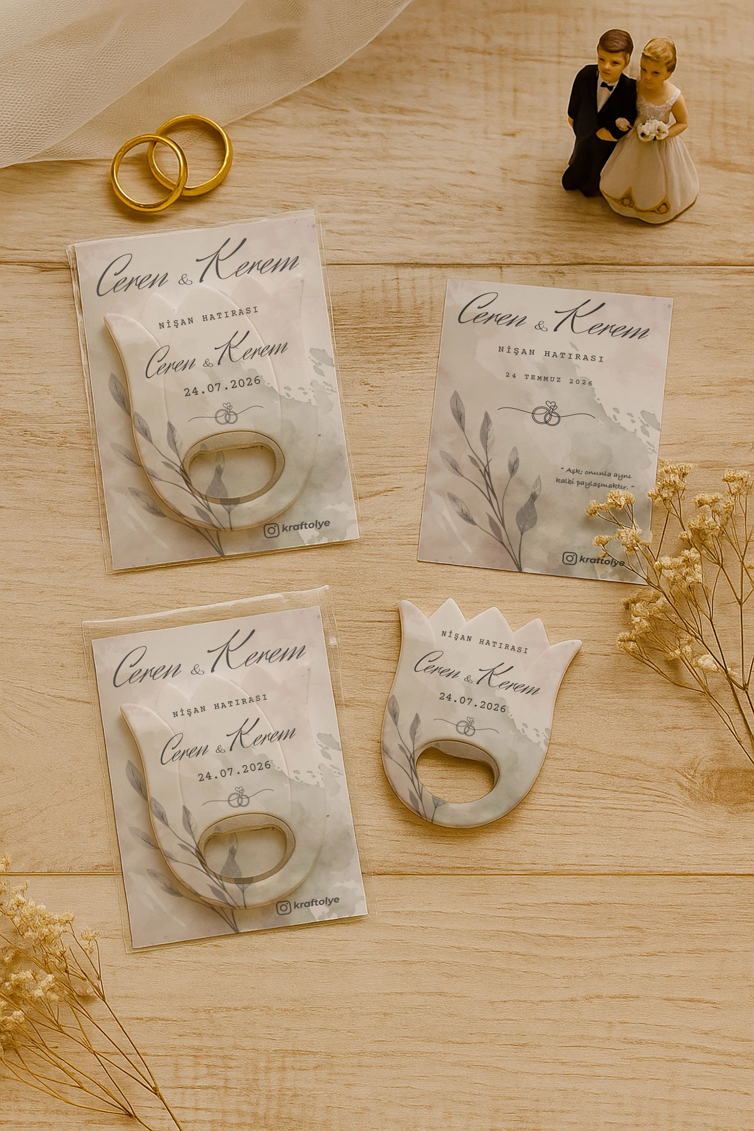 Nişan Nikah Düğün Hatırası Kartlı Açacak Magnet
