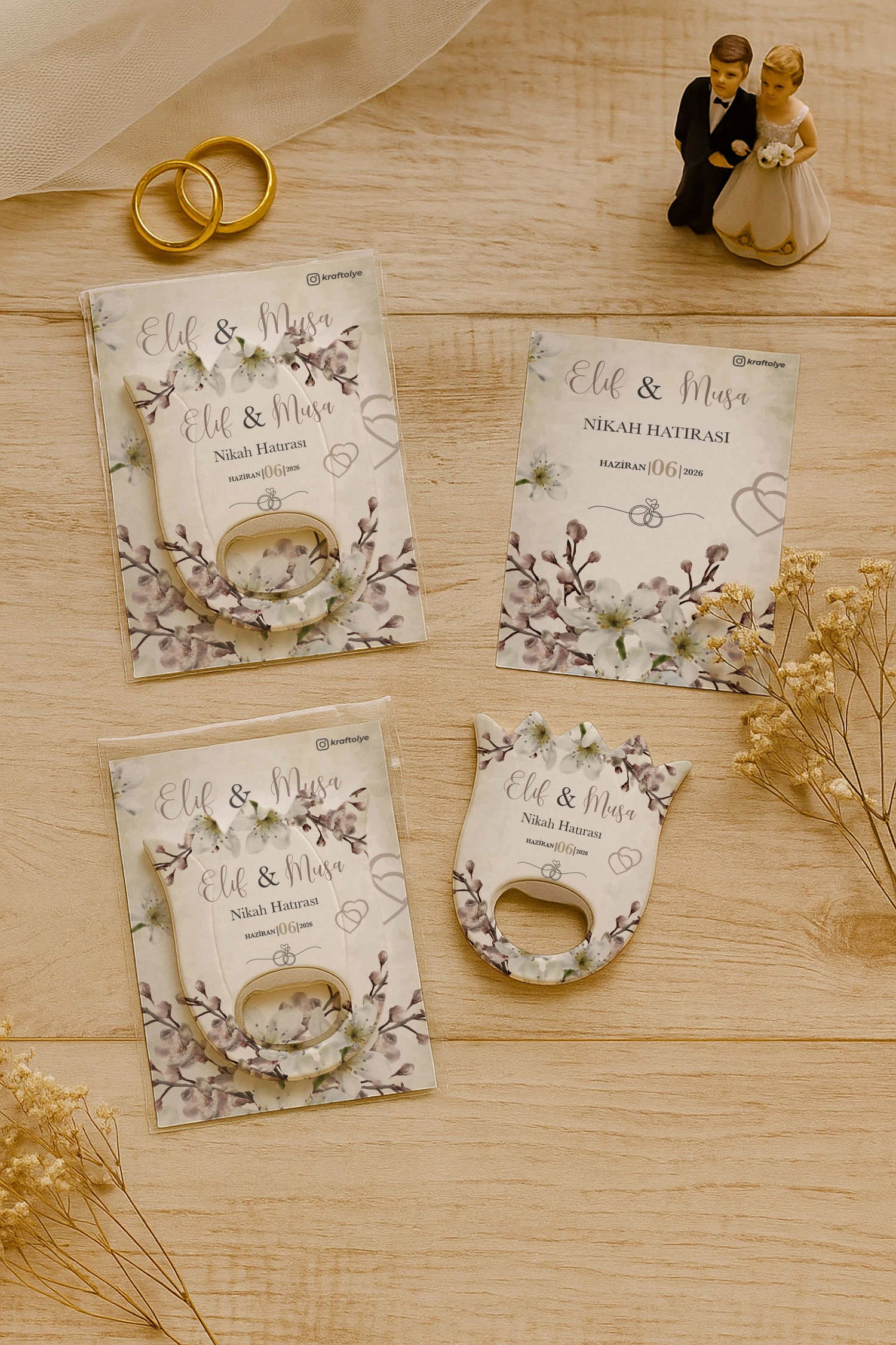Nişan Nikah Düğün Hatırası Kartlı Açacak Magnet