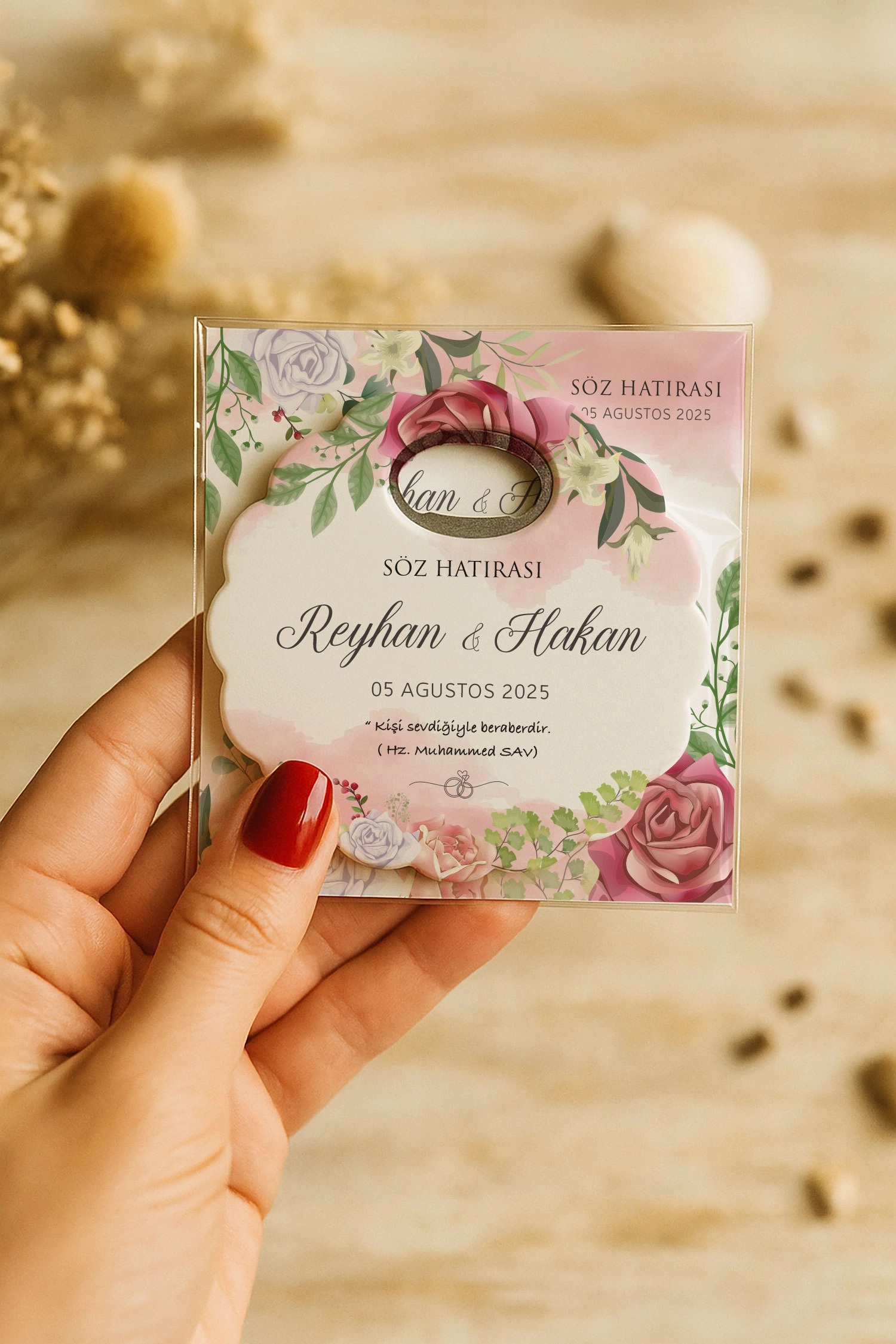 Söz Nişan Kına Nikah Düğün Hatırası Kartlı Papatya Açacak Magnet