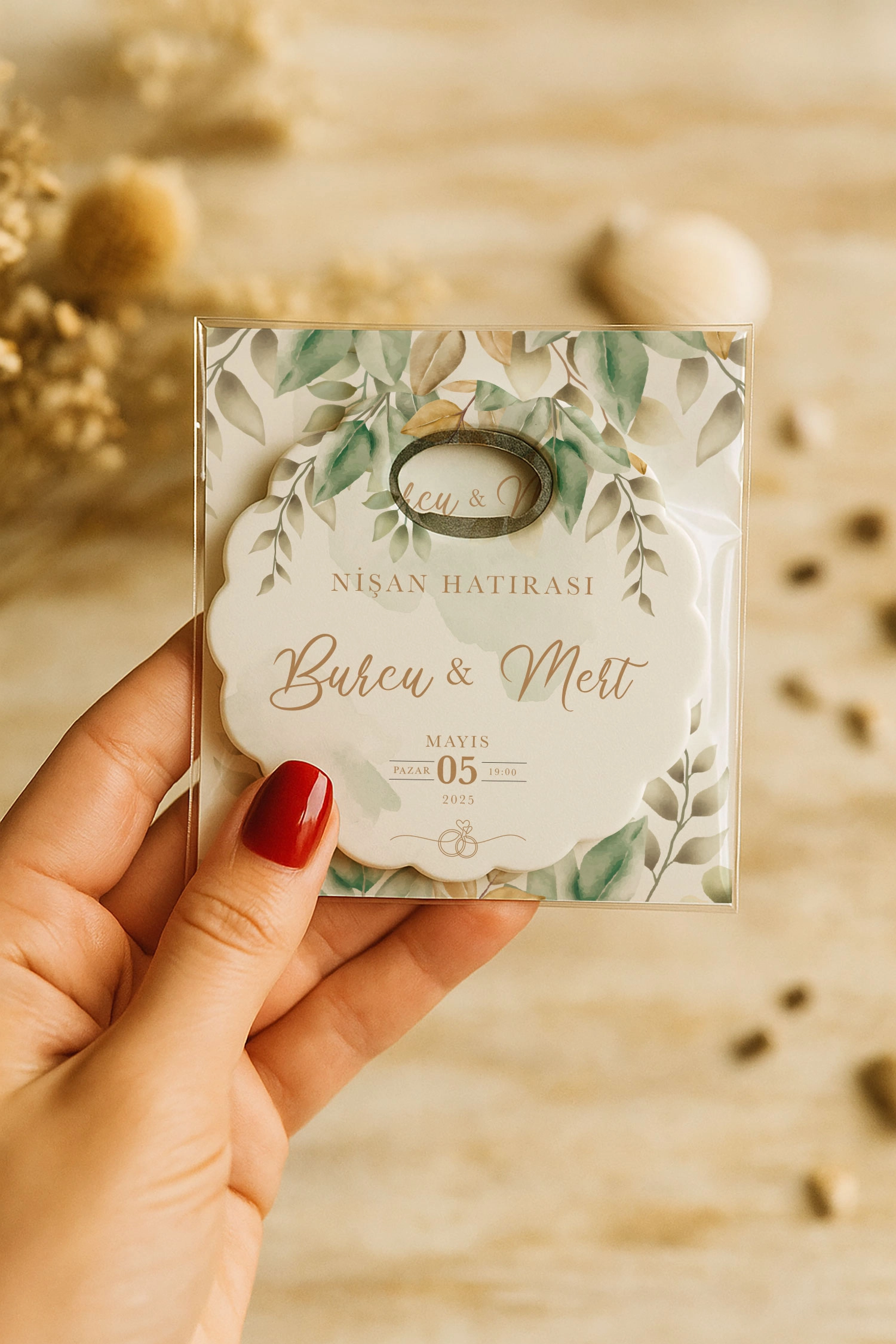 Söz Nişan Kına Nikah Düğün Hatırası Kartlı Papatya Açacak Magnet