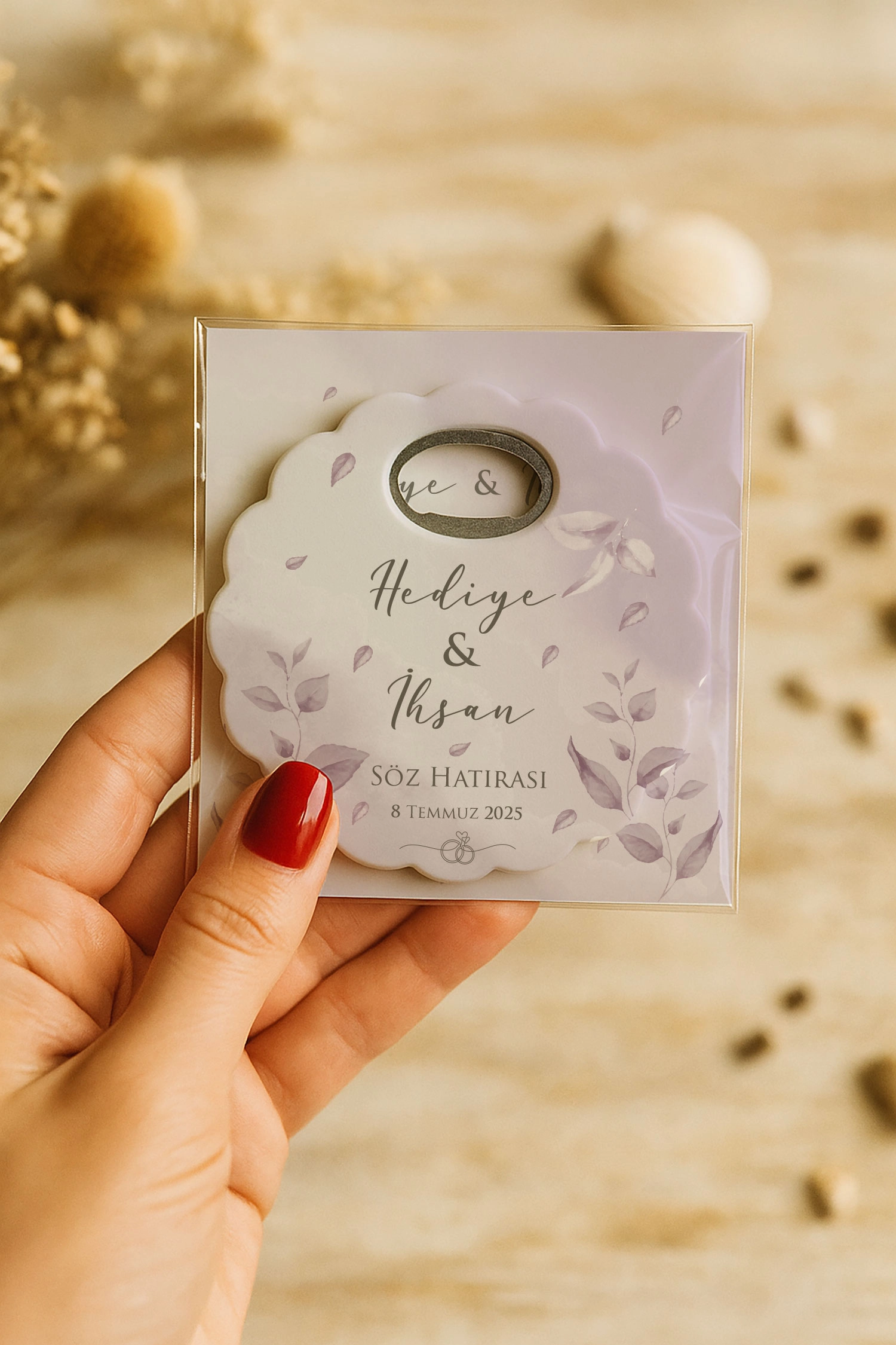 Söz Nişan Kına Nikah Düğün Hatırası Kartlı Papatya Açacak Magnet