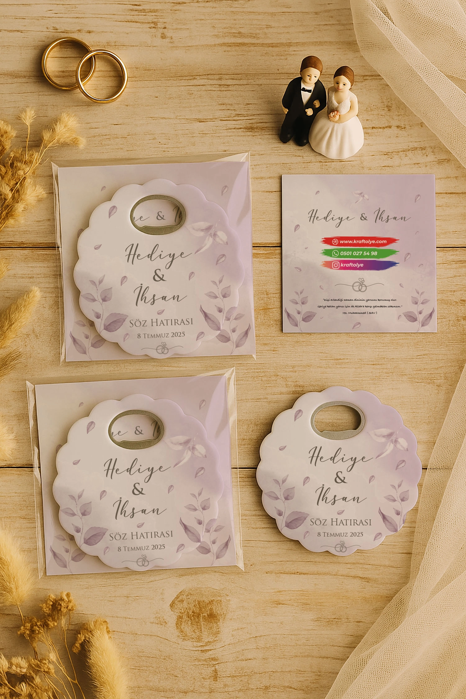 Söz Nişan Kına Nikah Düğün Hatırası Kartlı Papatya Açacak Magnet