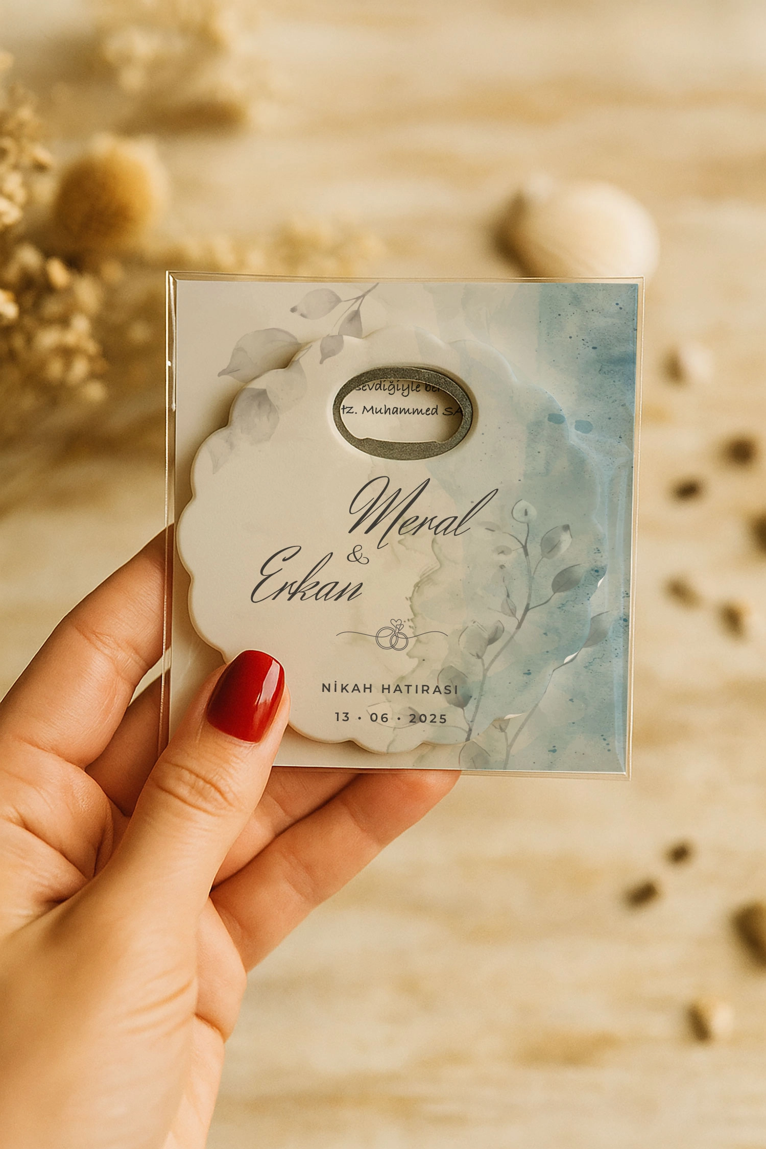 Söz Nişan Kına Nikah Düğün Hatırası Kartlı Papatya Açacak Magnet
