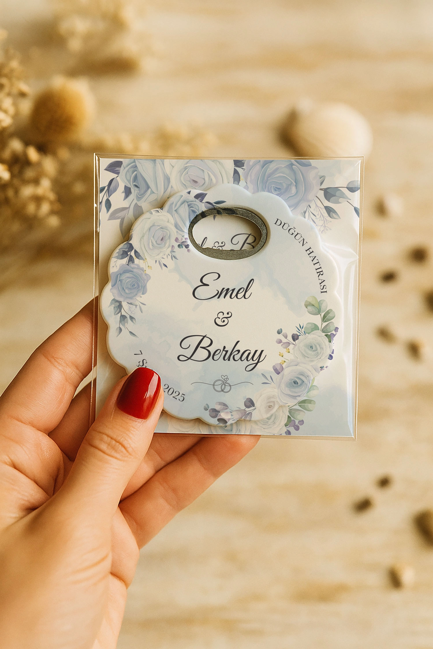 Söz Nişan Kına Nikah Düğün Hatırası Kartlı Papatya Açacak Magnet