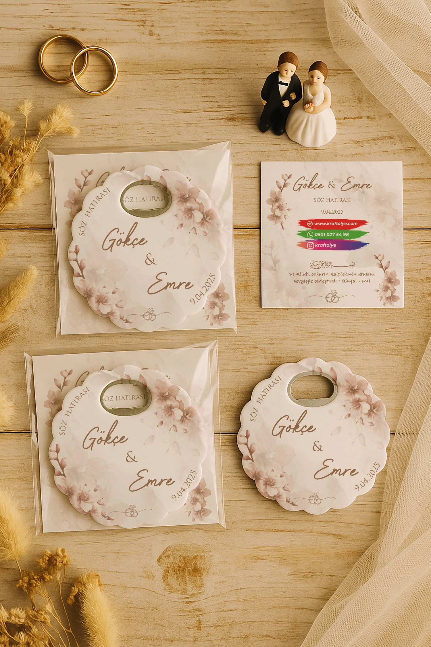 Söz Nişan Kına Nikah Düğün Hatırası Kartlı Papatya Açacak Magnet