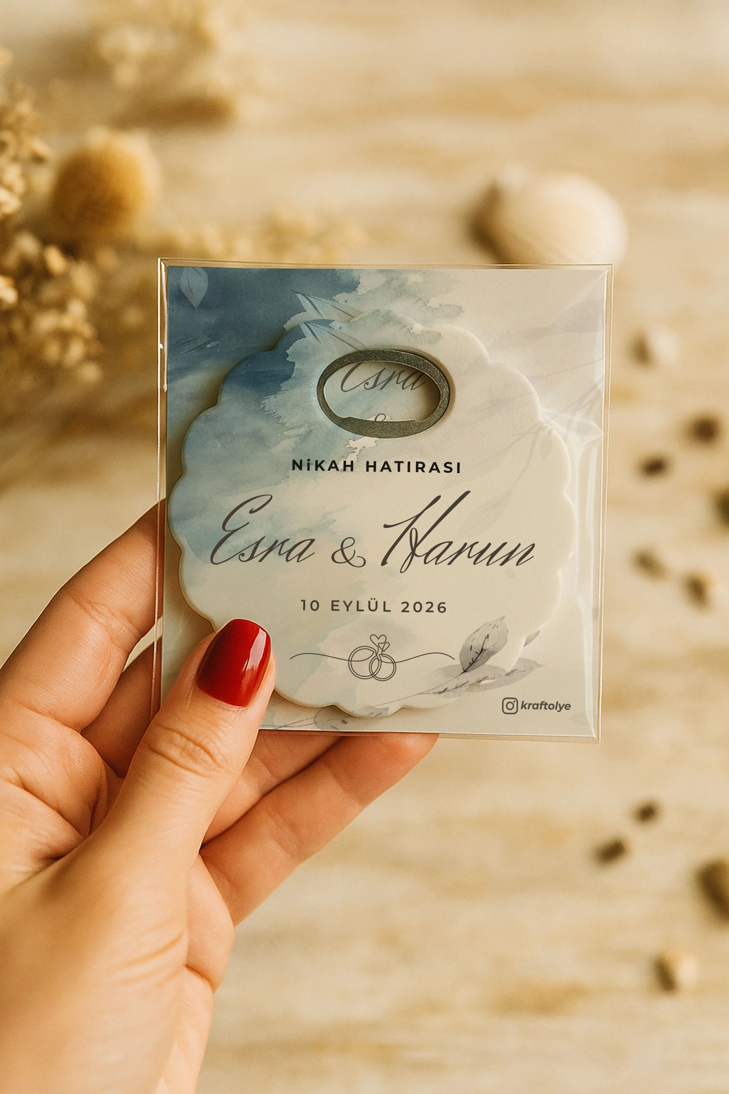 Söz Nişan Kına Nikah Düğün Hatırası Kartlı Papatya Açacak Magnet