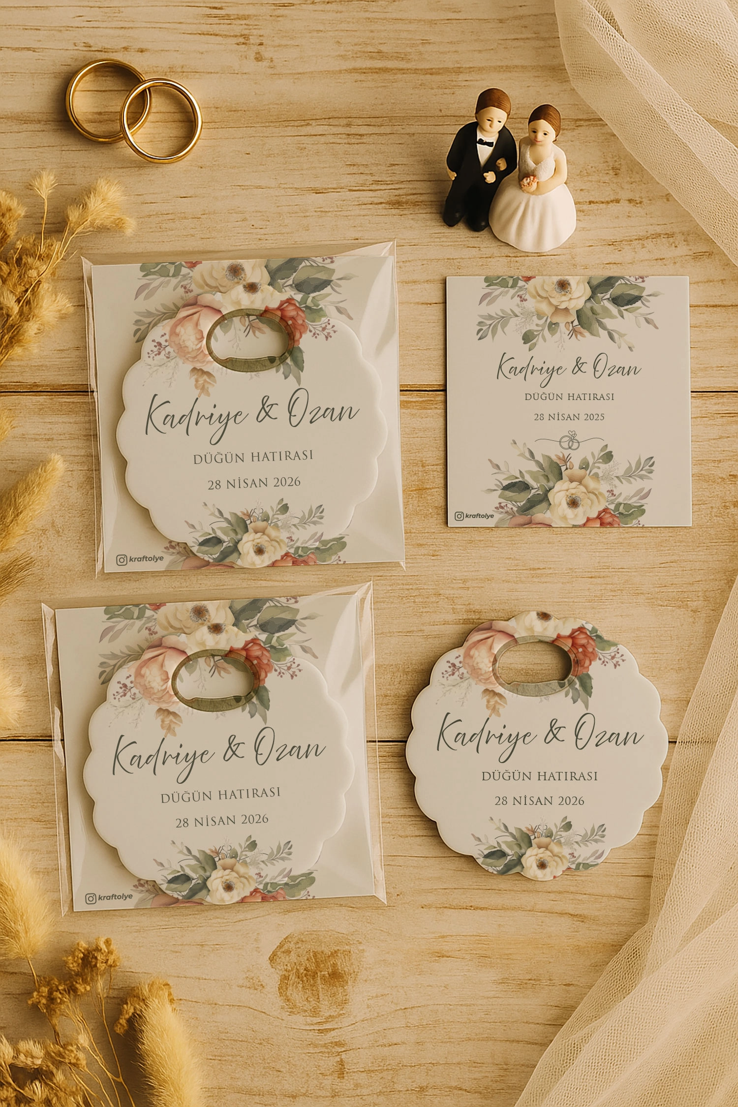 Söz Nişan Kına Nikah Düğün Hatırası Kartlı Papatya Açacak Magnet