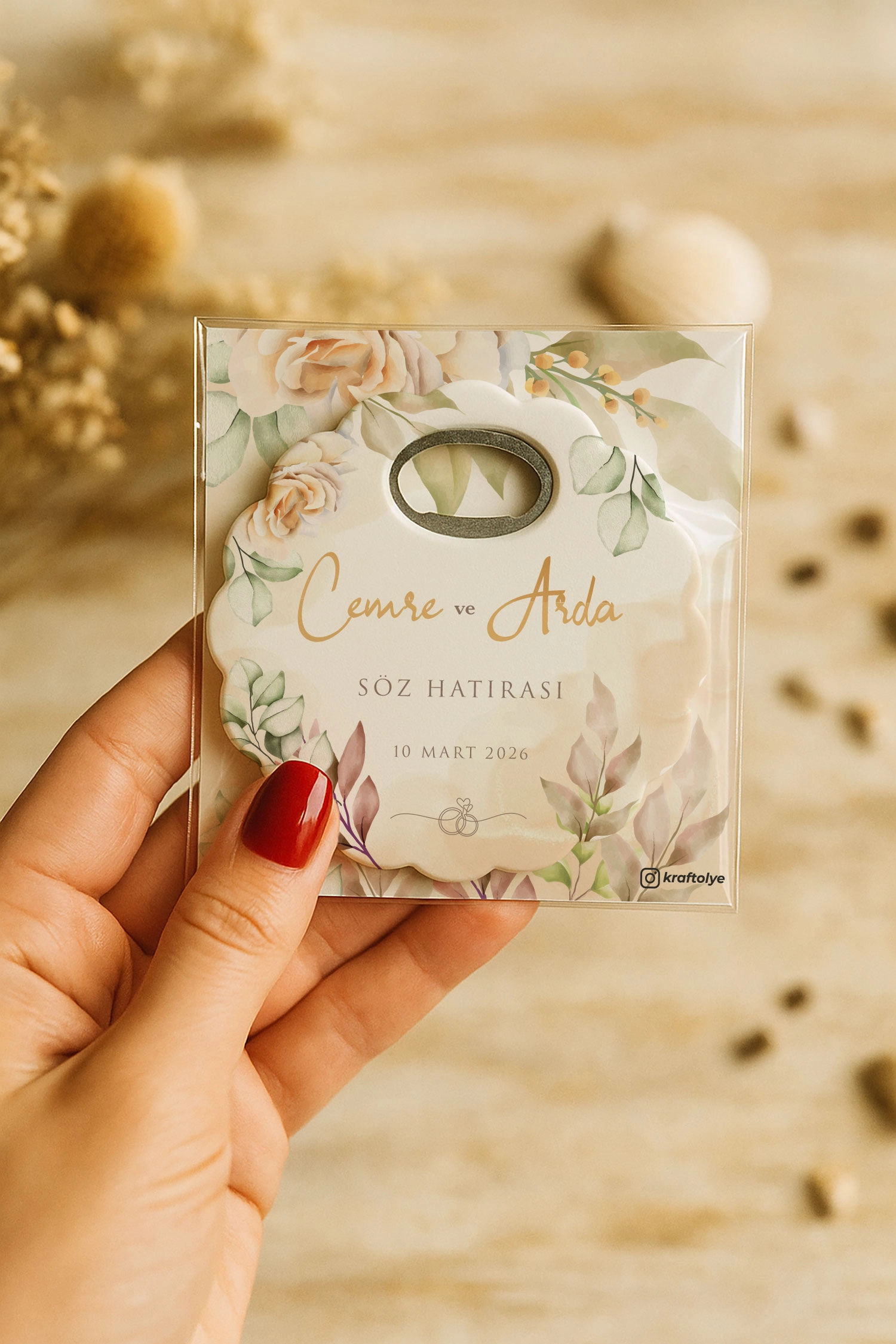 Söz Nişan Kına Nikah Düğün Hatırası Kartlı Papatya Açacak Magnet