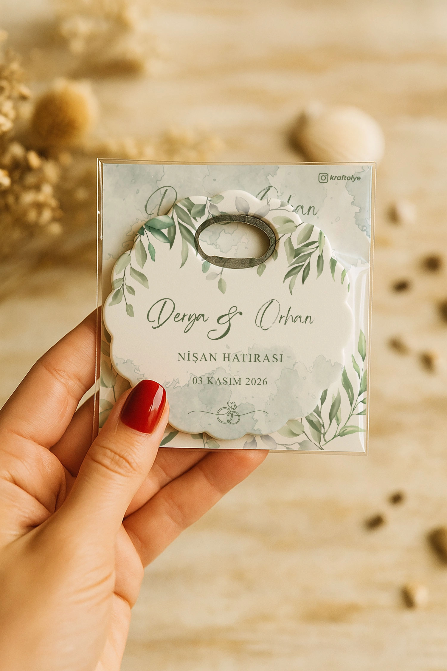 Söz Nişan Kına Nikah Düğün Hatırası Kartlı Papatya Açacak Magnet