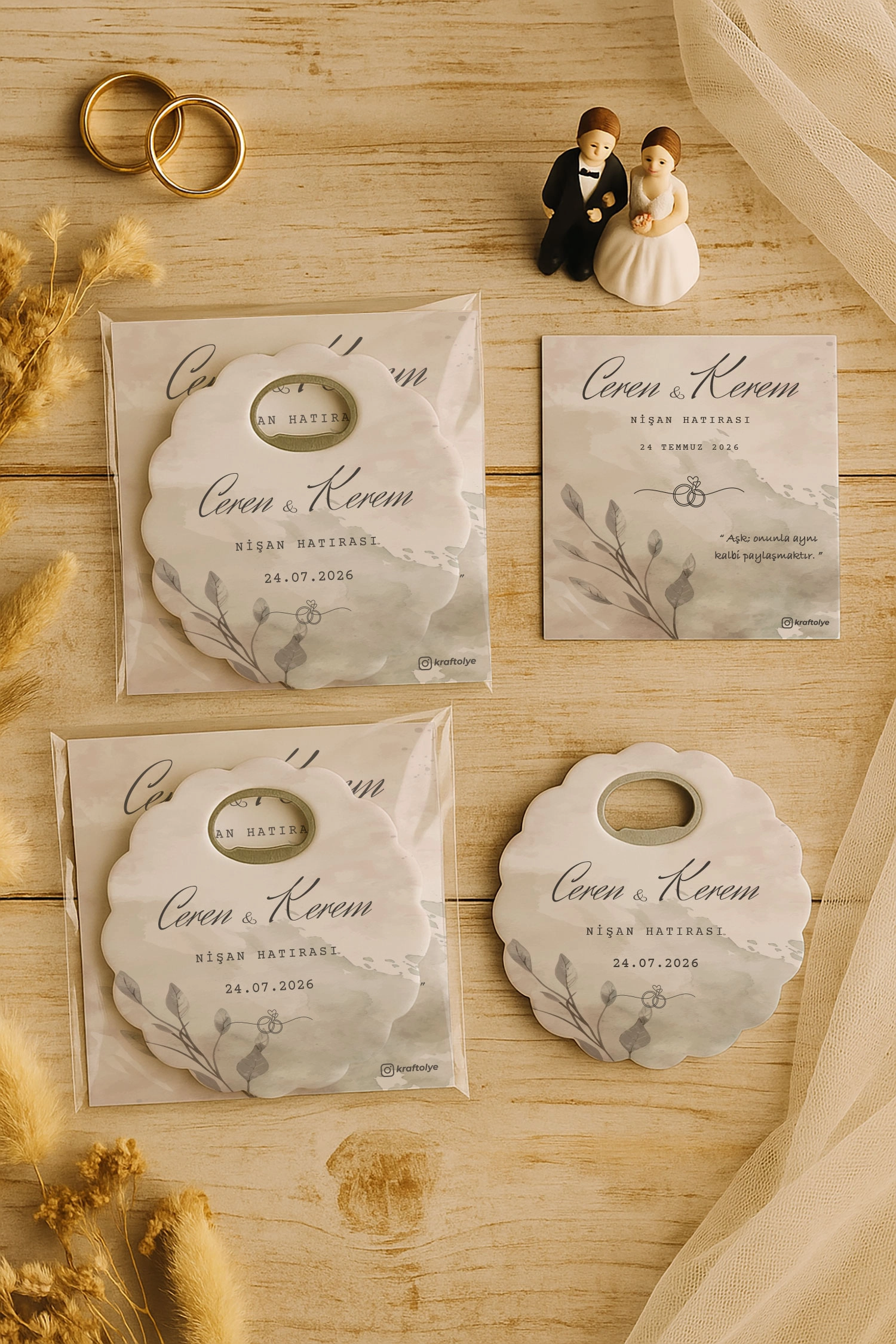Söz Nişan Kına Nikah Düğün Hatırası Kartlı Papatya Açacak Magnet