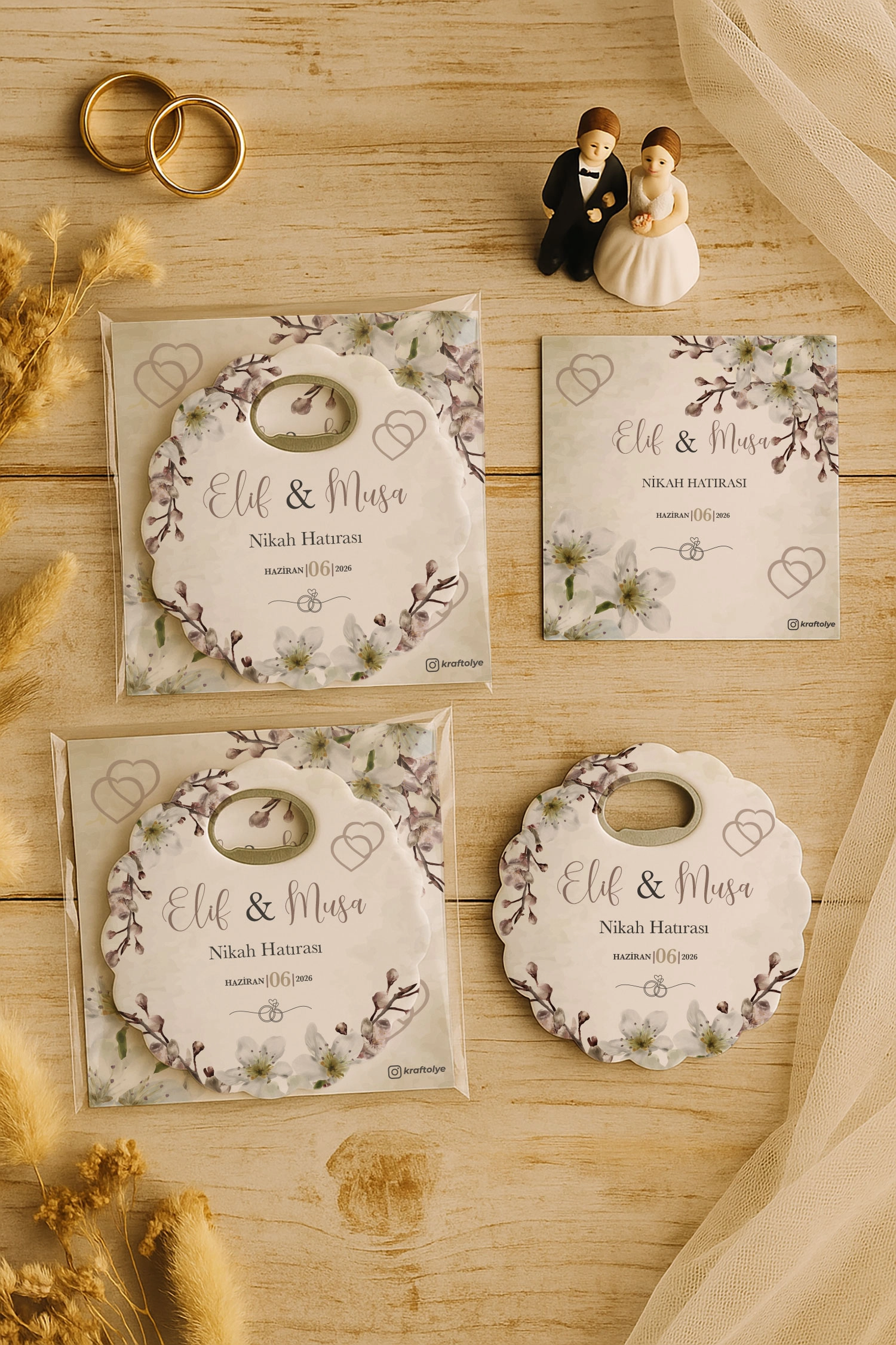 Söz Nişan Kına Nikah Düğün Hatırası Kartlı Papatya Açacak Magnet