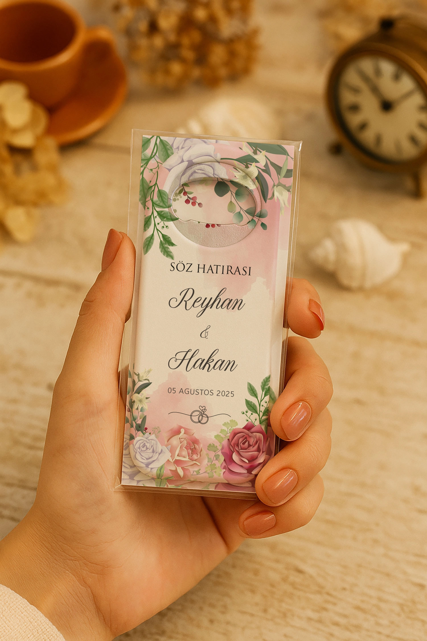 Söz Nişan Kına Nikah Düğün Hatırası Kartlı Uzun Açacak Magnet