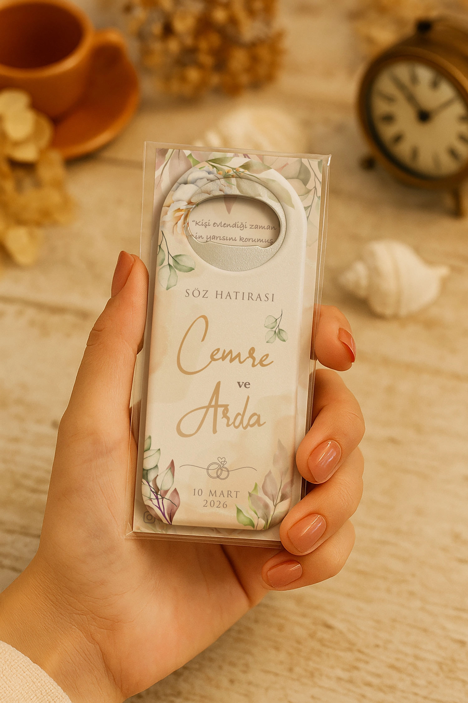 Söz Nişan Kına Nikah Düğün Hatırası Kartlı Uzun Açacak Magnet