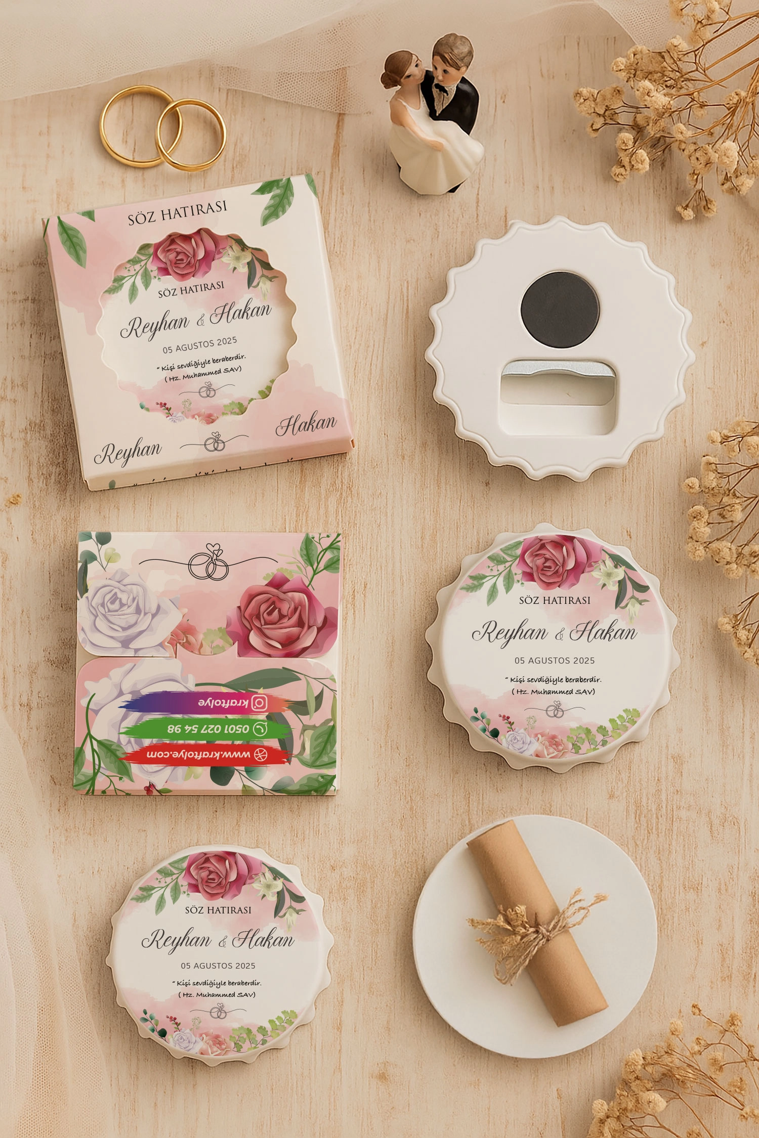 Söz Nişan Kına Nikah Düğün Hatırası Kutulu Kapak Açacak Magnet