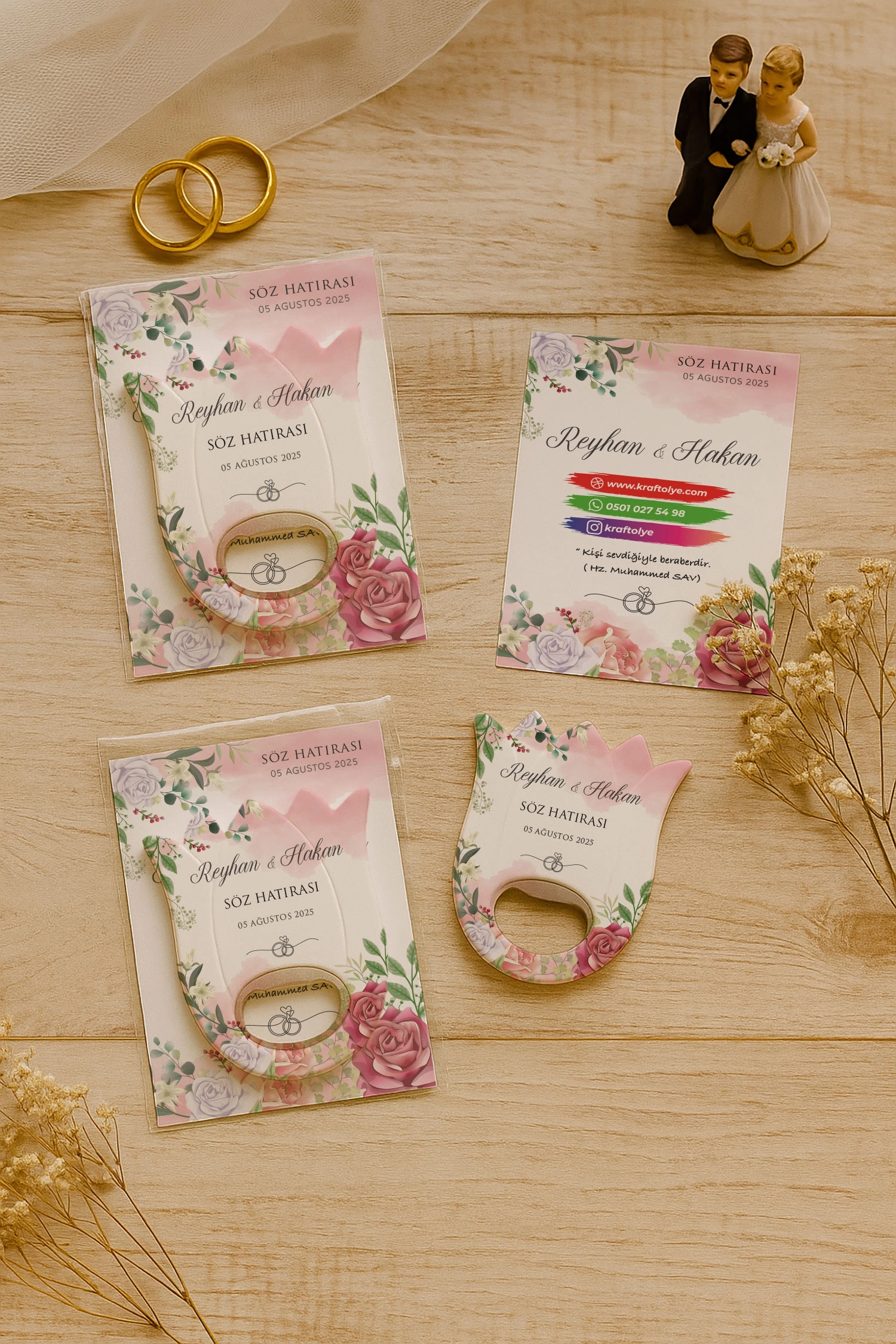 Nişan Nikah Düğün Hatırası Kartlı Açacak Magnet