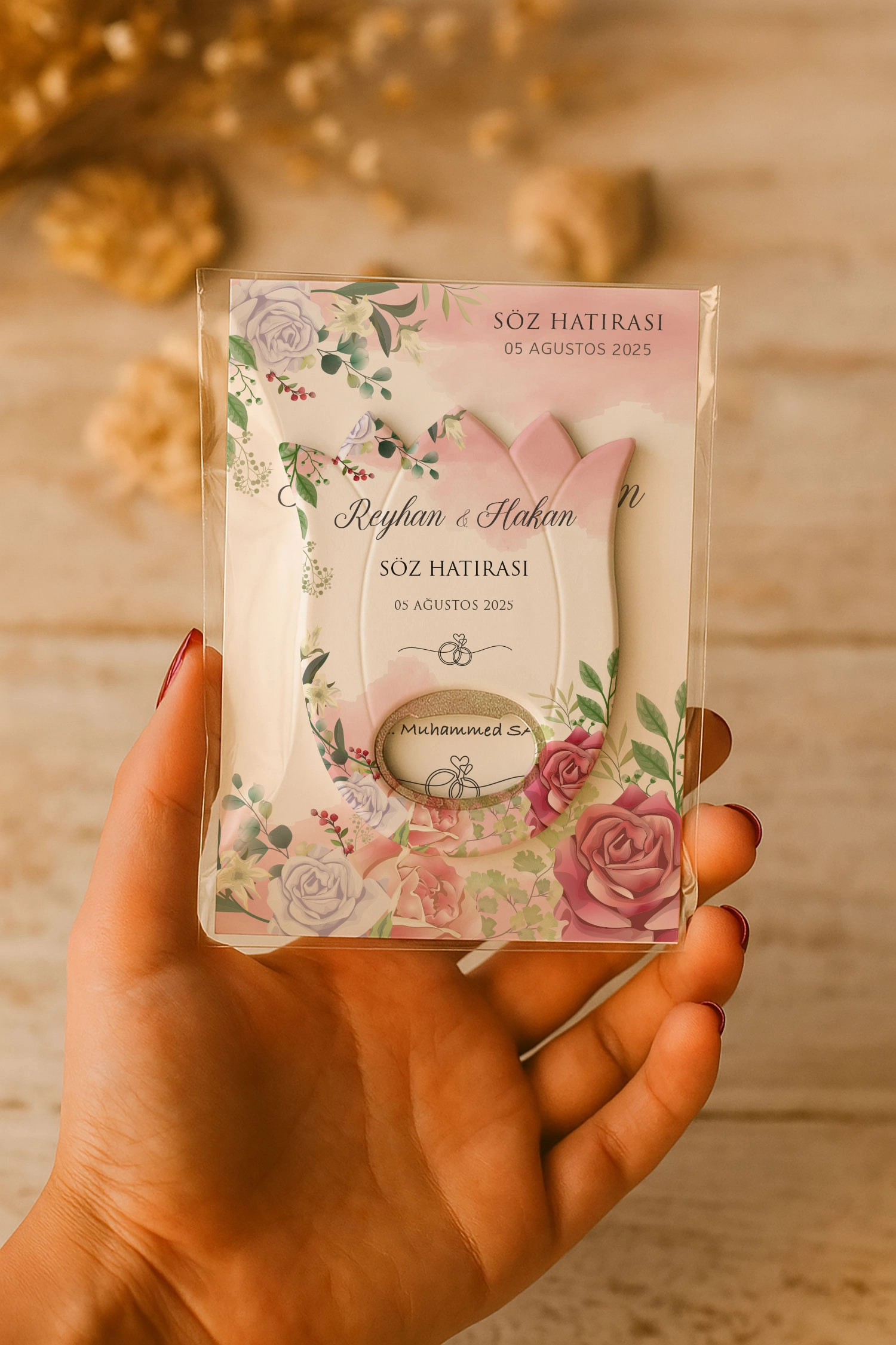 Nişan Nikah Düğün Hatırası Kartlı Açacak Magnet