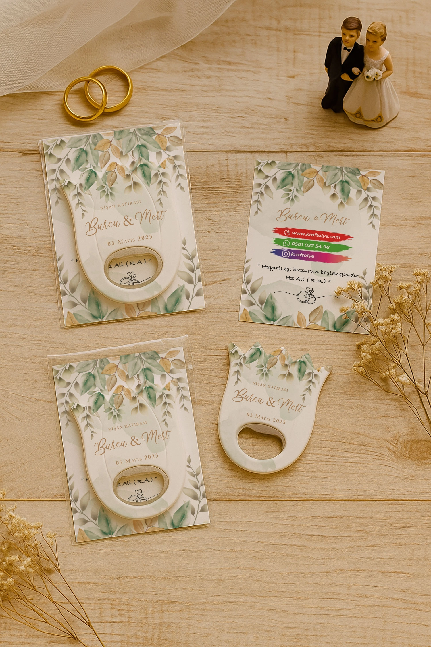 Nişan Nikah Düğün Hatırası Kartlı Açacak Magnet