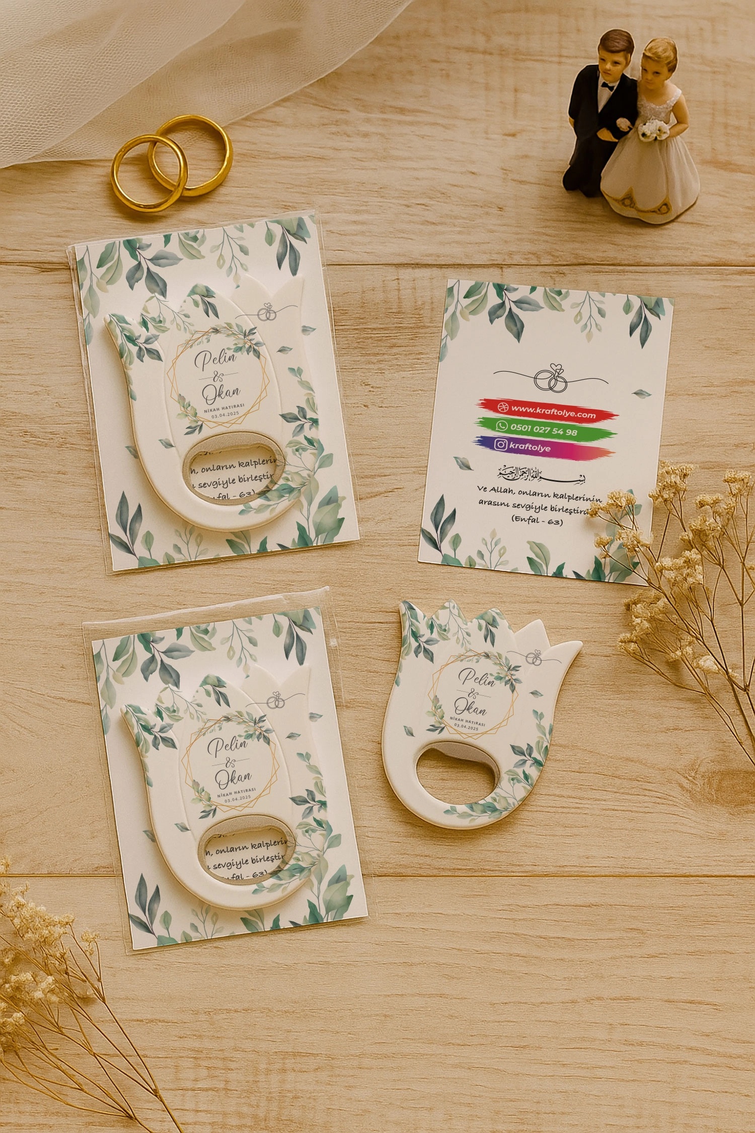 Nişan Nikah Düğün Hatırası Kartlı Açacak Magnet