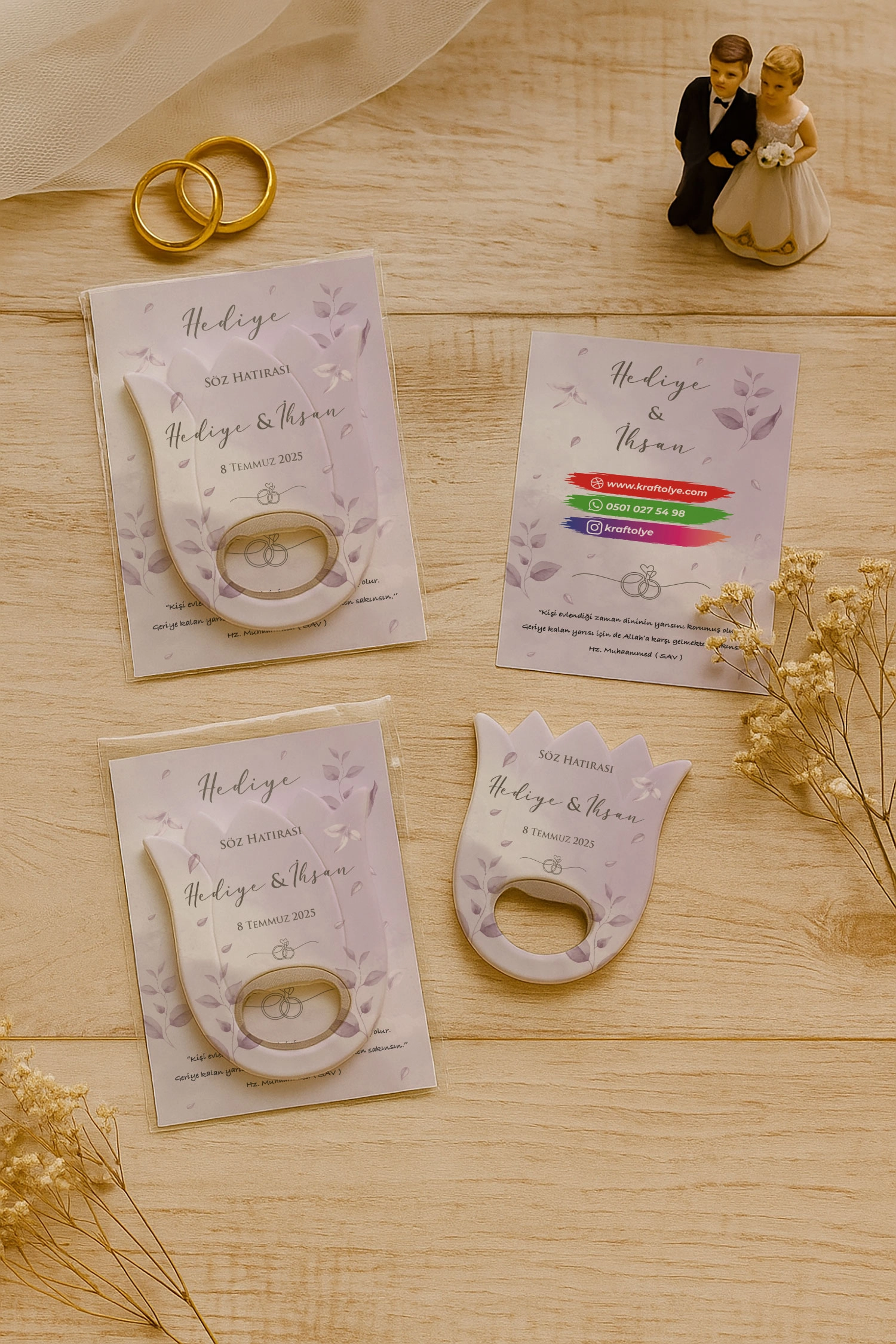 Nişan Nikah Düğün Hatırası Kartlı Açacak Magnet
