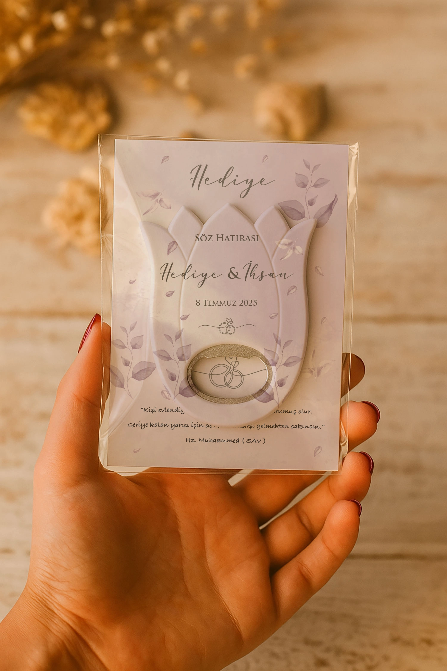 Nişan Nikah Düğün Hatırası Kartlı Açacak Magnet