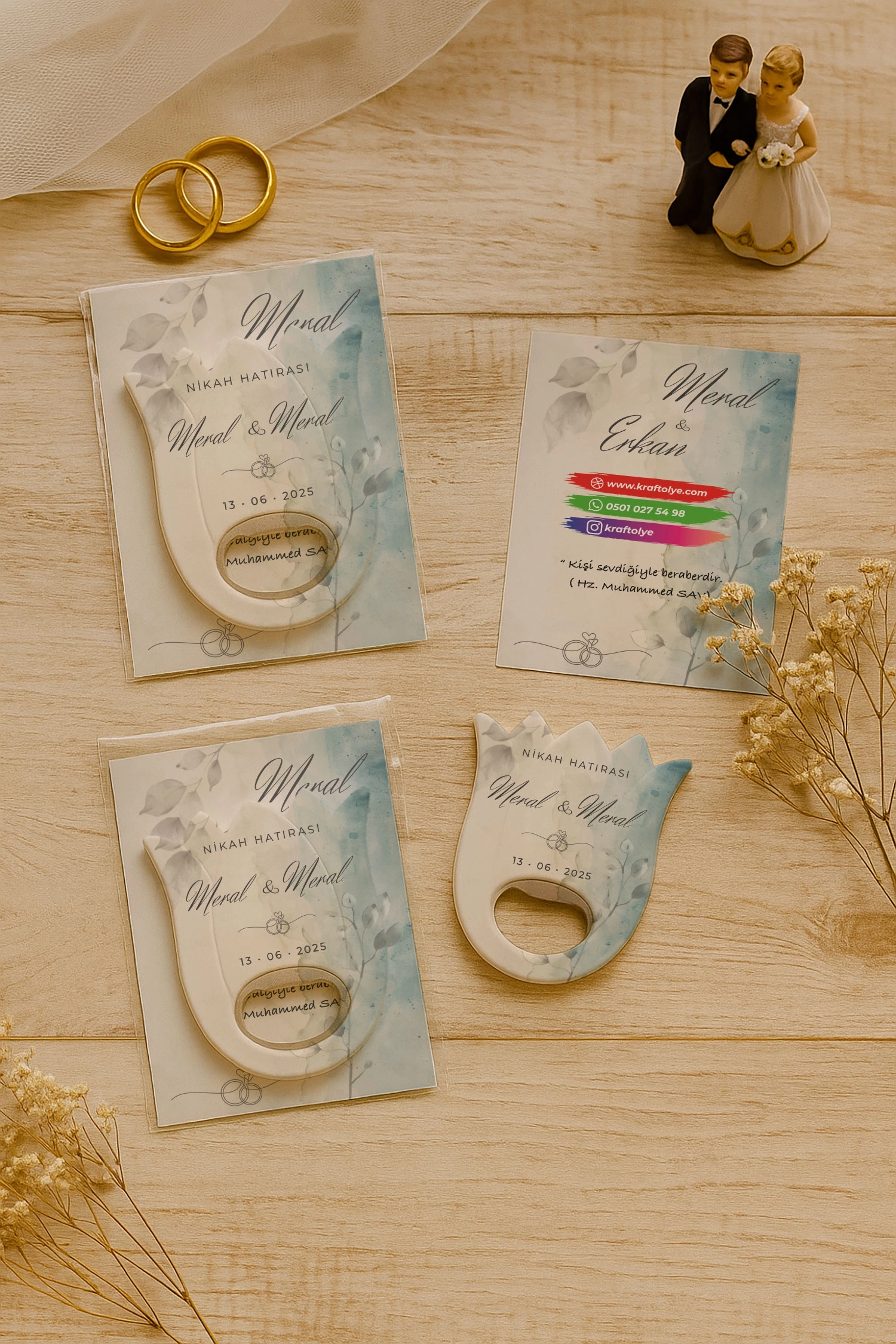 Nişan Nikah Düğün Hatırası Kartlı Açacak Magnet
