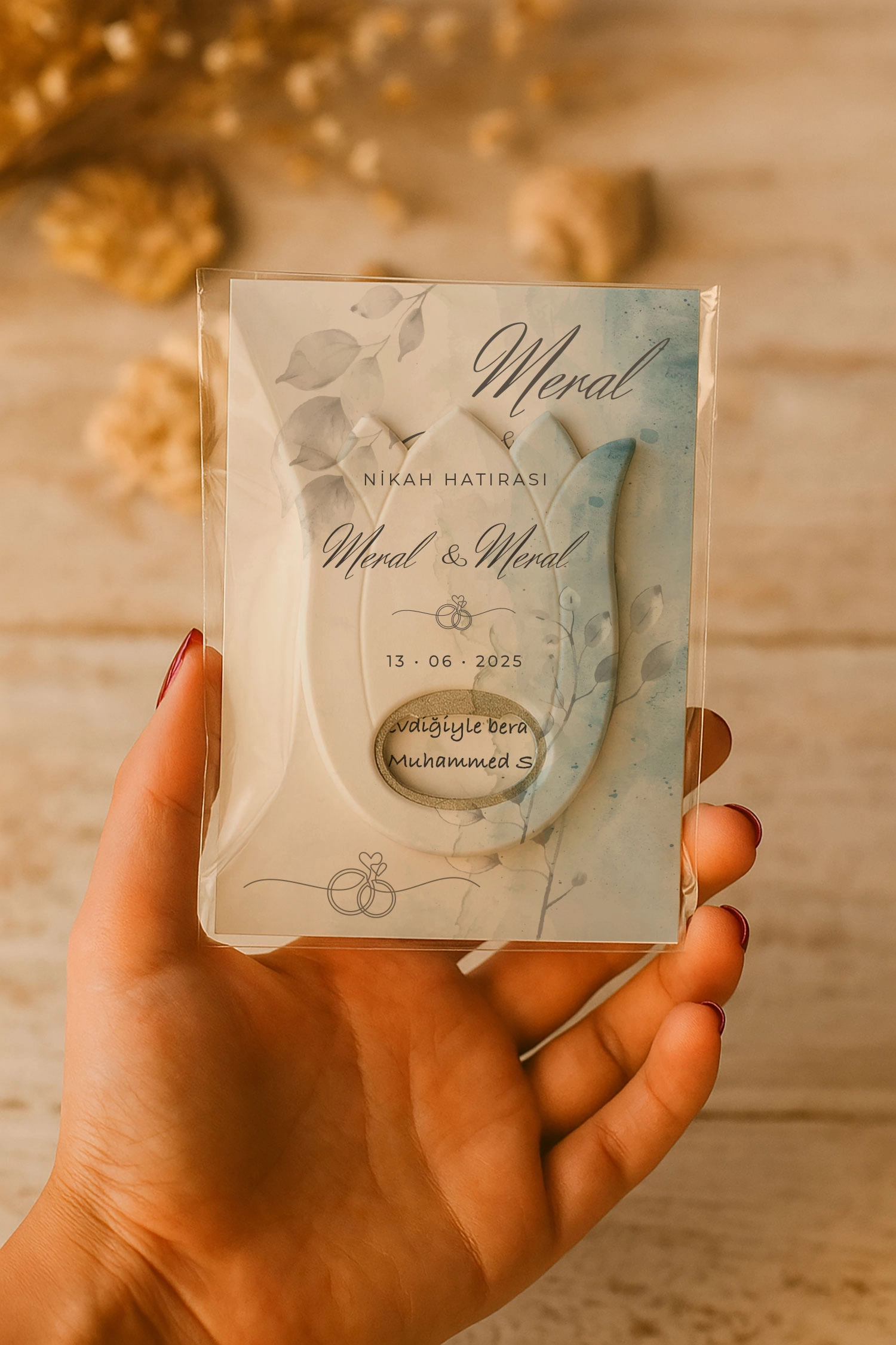Nişan Nikah Düğün Hatırası Kartlı Açacak Magnet