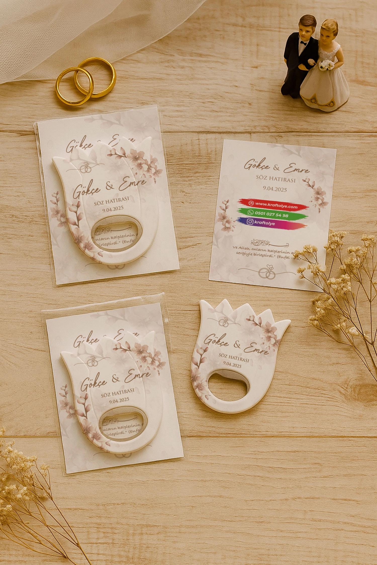 Nişan Nikah Düğün Hatırası Kartlı Açacak Magnet