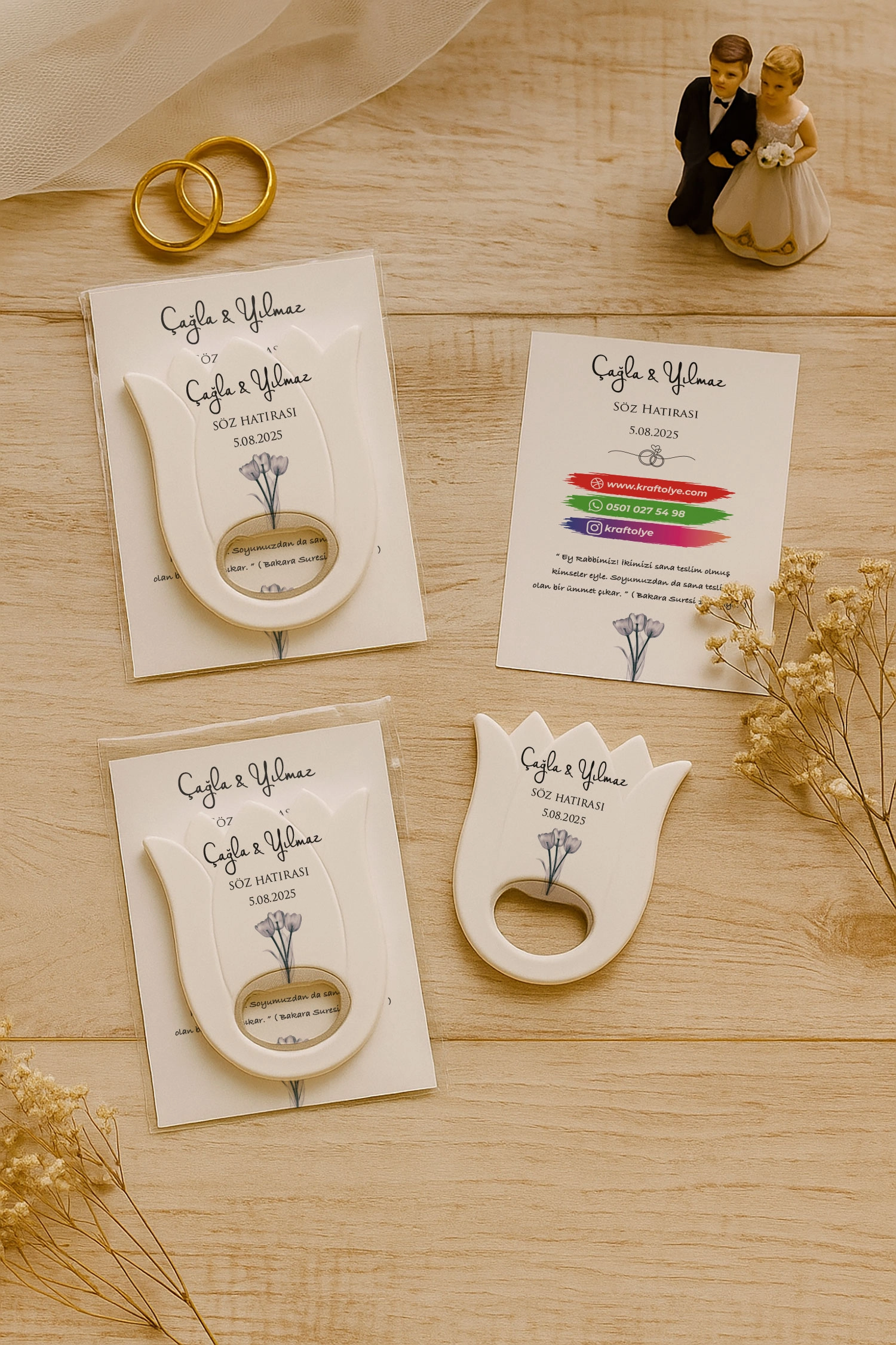 Nişan Nikah Düğün Hatırası Kartlı Açacak Magnet