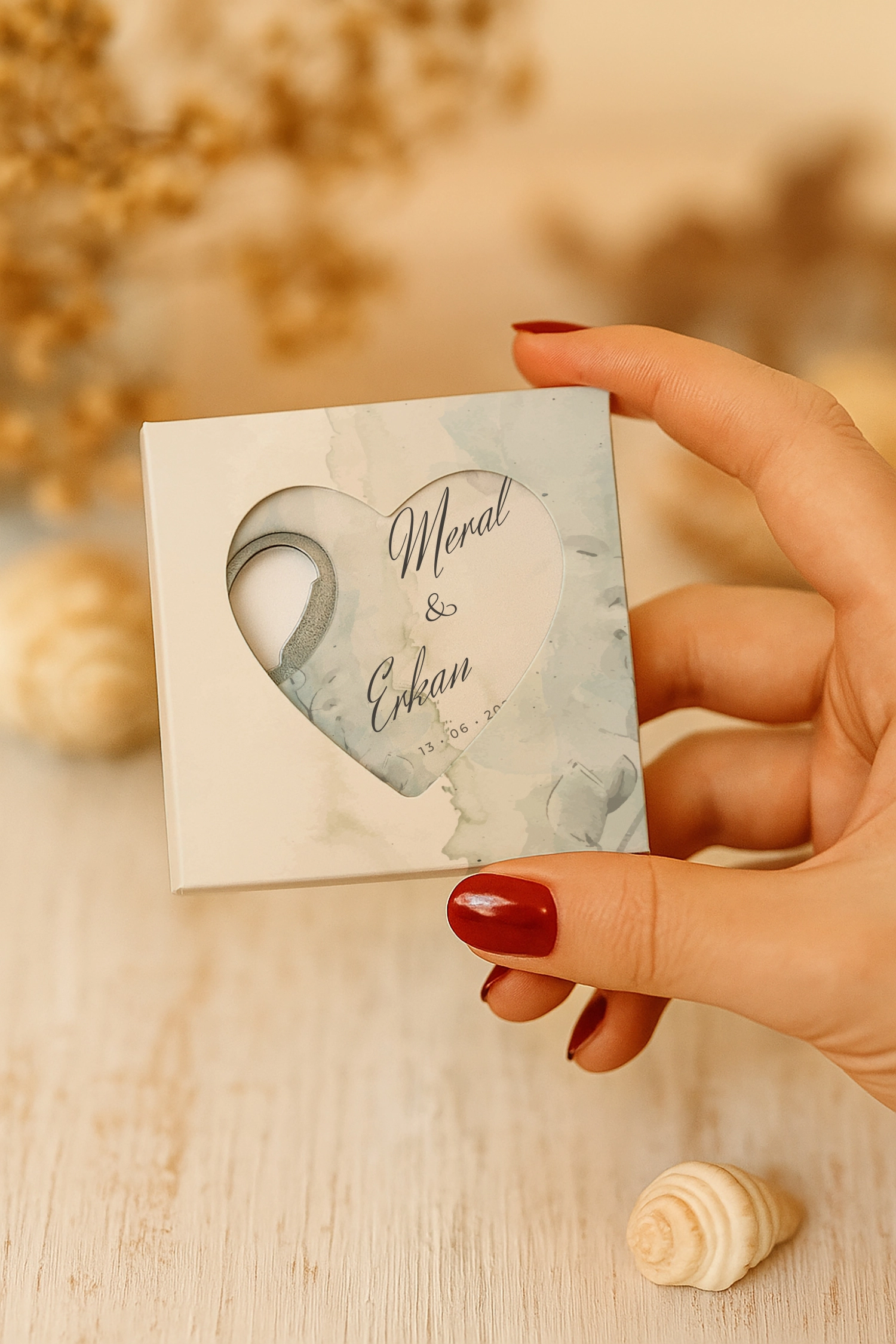 Nişan Nikah Düğün Hatırası Mühürlü Kalp Açacak Magnet