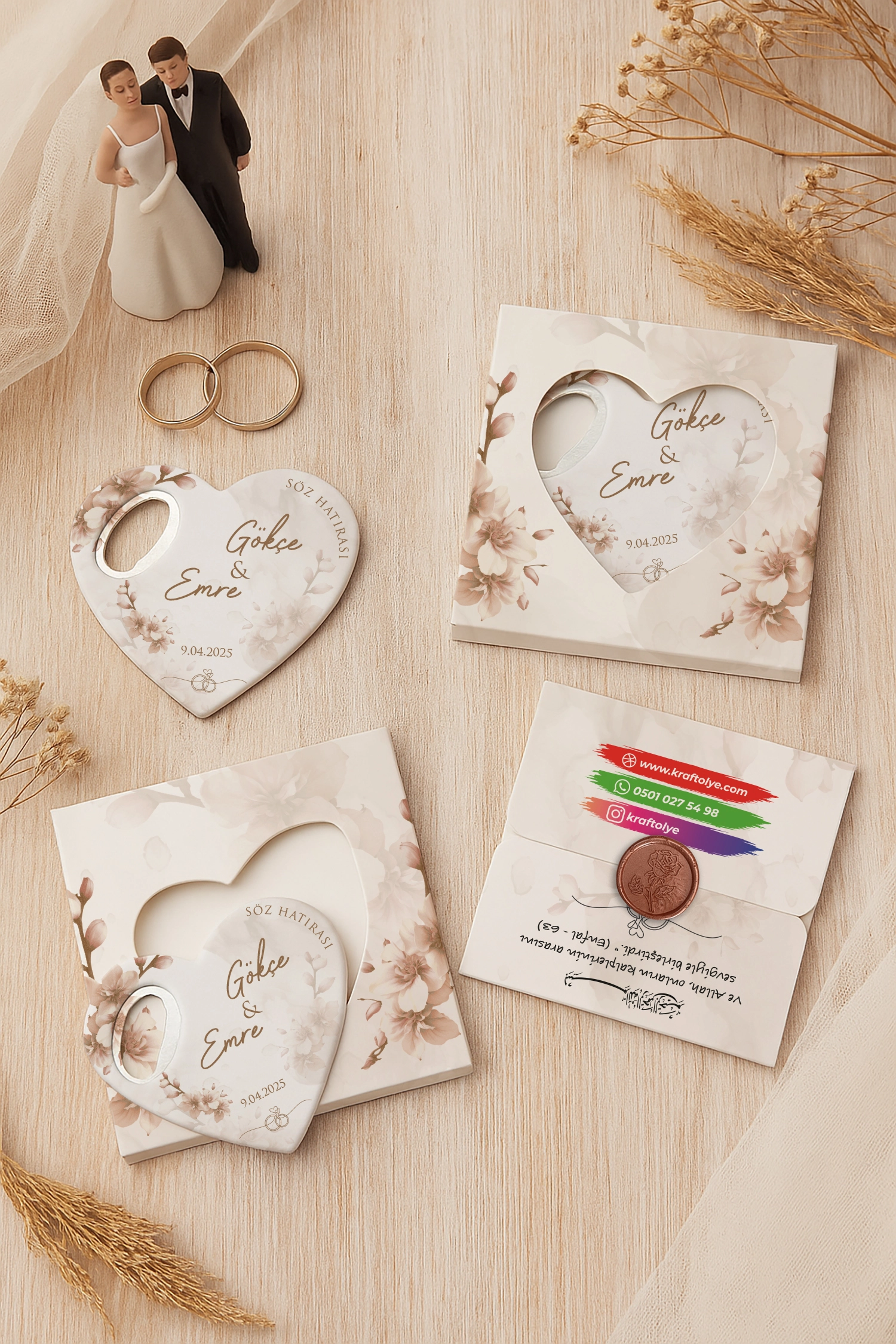 Nişan Nikah Düğün Hatırası Mühürlü Kalp Açacak Magnet