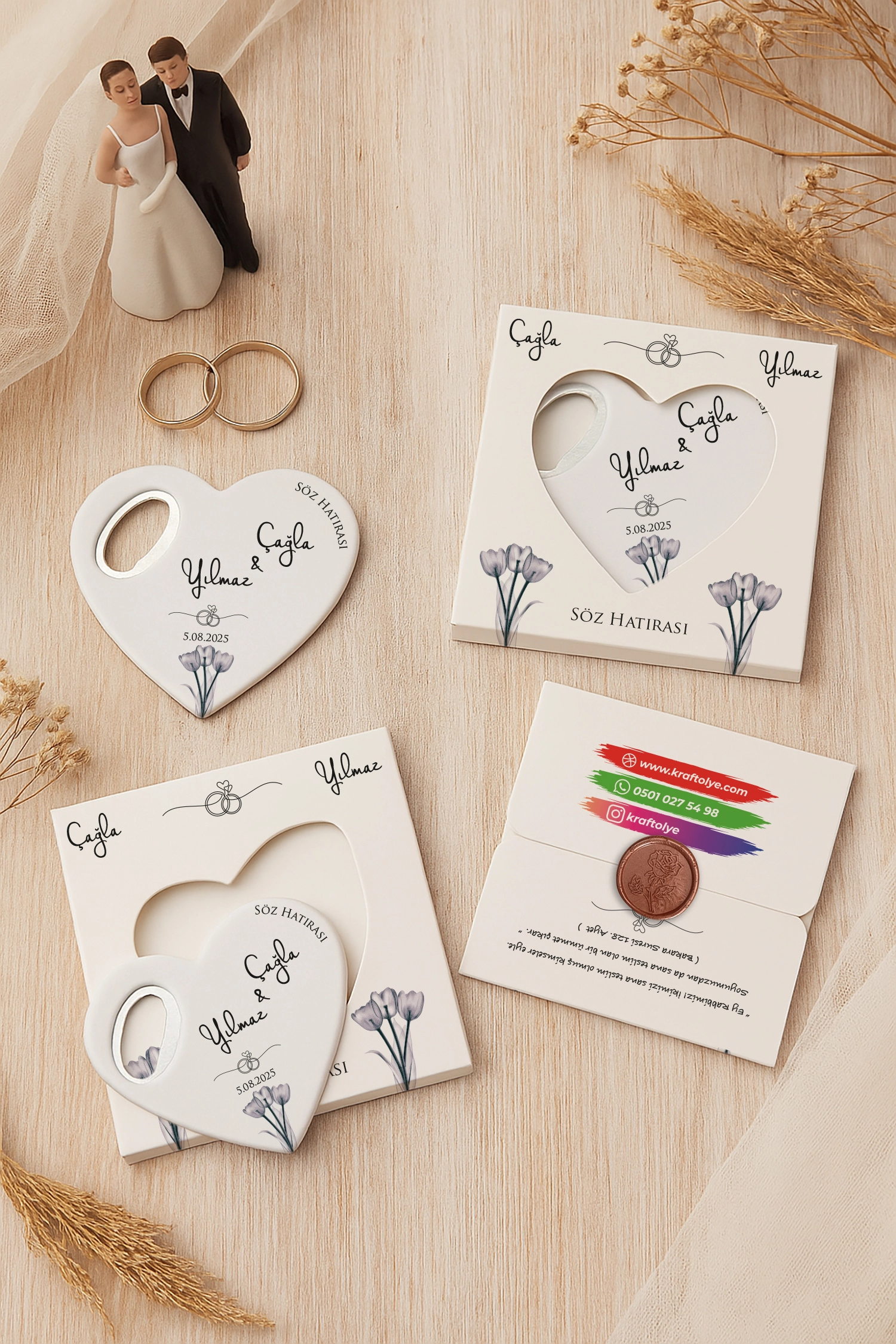 Nişan Nikah Düğün Hatırası Mühürlü Kalp Açacak Magnet